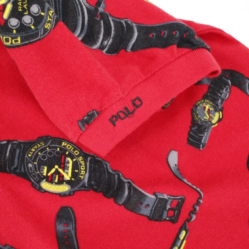 NWT Vintage Ralph Lauren Polo Sport Shirt Mens Medium All Over Watch Print